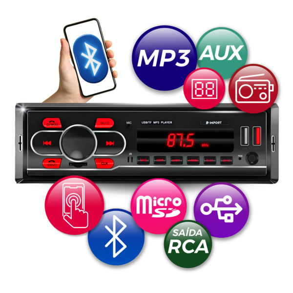 APARELHO MP3 AUX BT SD 2 USB 4X25W - FP IMPORT FP100