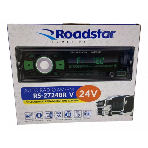 APARELHO AUX BT 2 USB MP3 C/C 12V E 24V 4X52W - ROADSTAR RS2724BR V